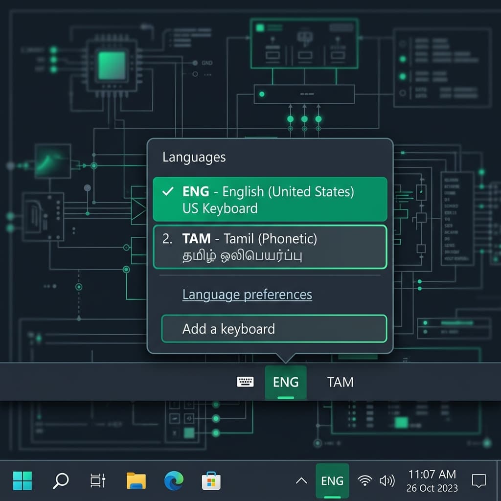 Windows 10 Taskbar Language Switcher for Tamil Keyboard