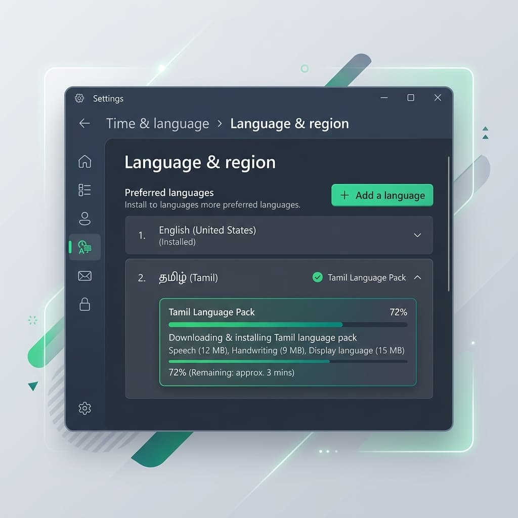 Windows 11 Language and Region Settings for Tamil Keyboard